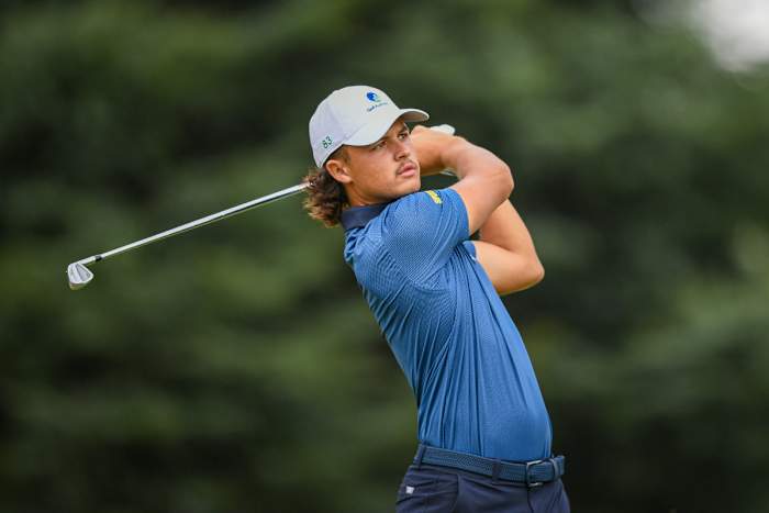 Harrison Crowe of Australia plays his tee shot on the 9th hole during Day Three of the 2022 World Amateur Team Golf Championships